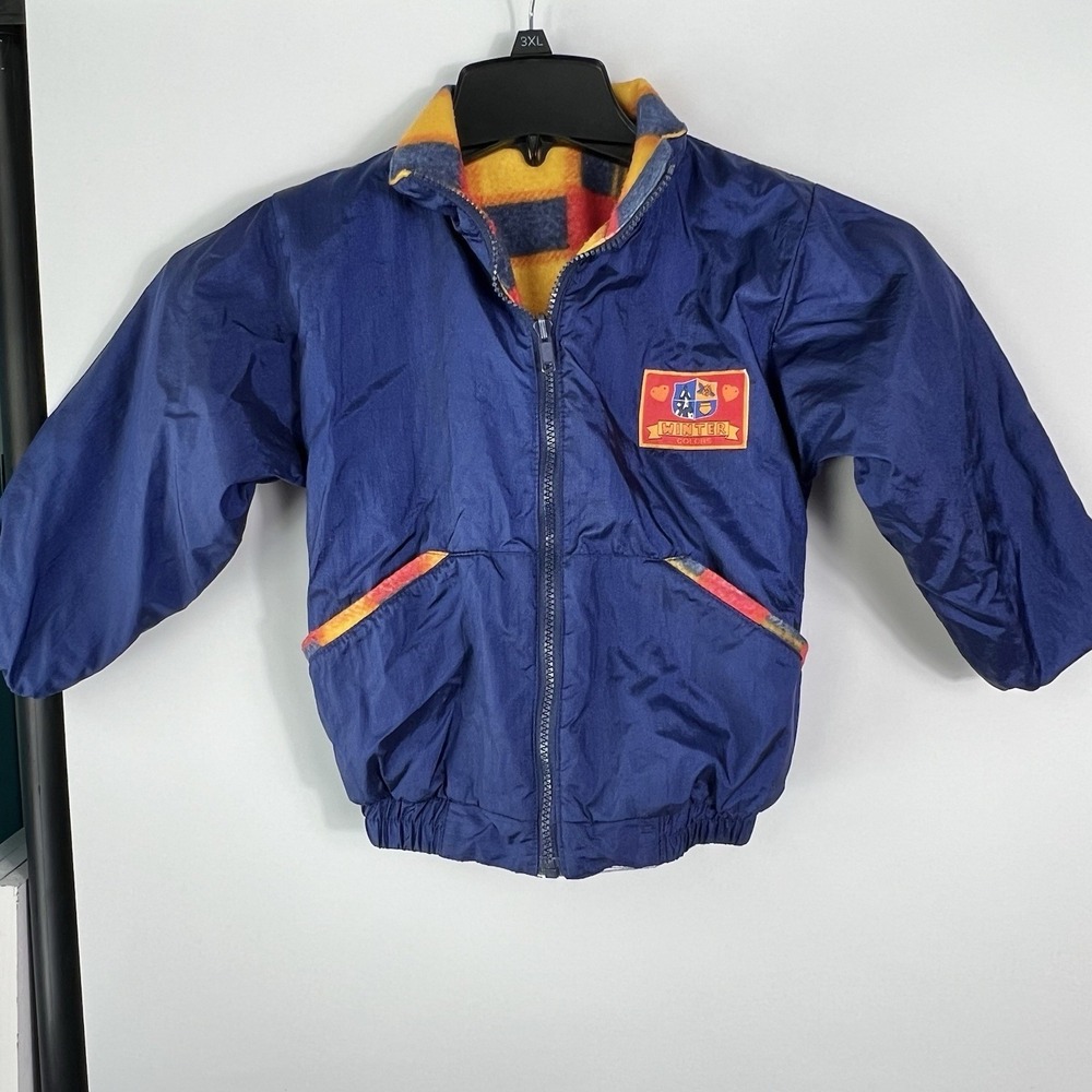 Vtg Angel Face Kids Sz 6 Reversible‎ Plaid Fleece Nylon Jacket Fall/Winter 80s